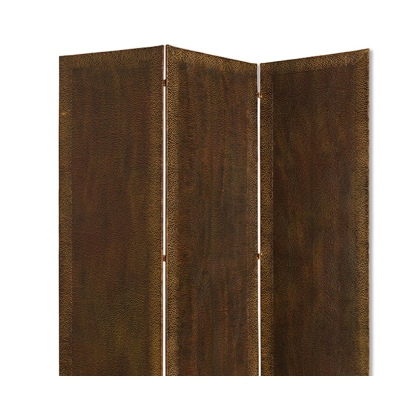 Benjara Metal 3 Panel Screen with Textured Nub Head Accent Borders- Brown