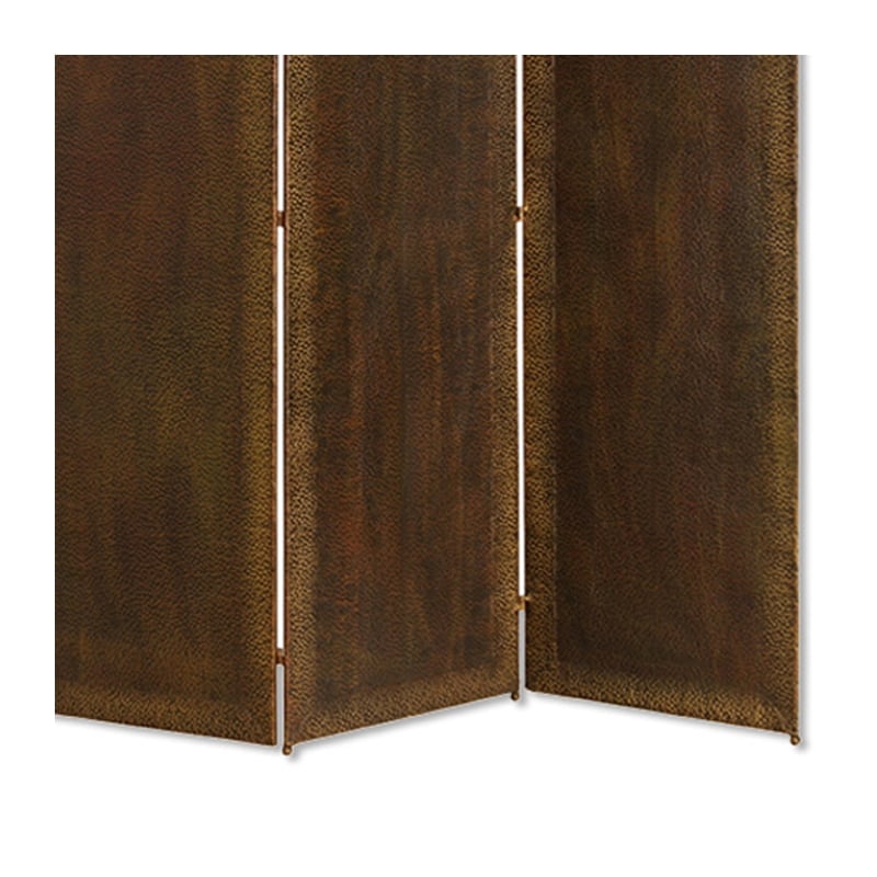 Benjara Metal 3 Panel Screen with Textured Nub Head Accent Borders- Brown