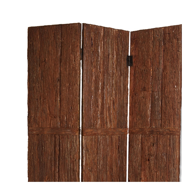 Benjara Wooden Foldable 3 Panel Room Divider with Plank Style- Small- Brown
