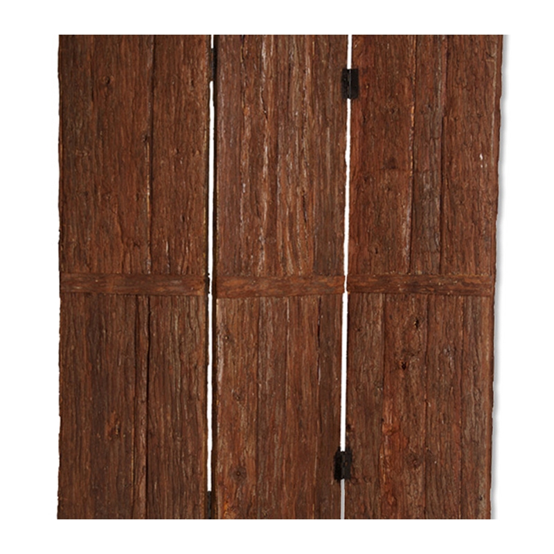 Benjara Wooden Foldable 3 Panel Room Divider with Plank Style- Small- Brown