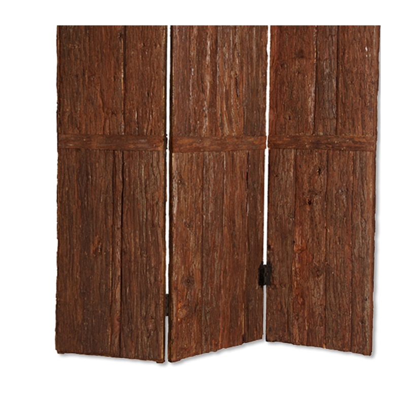 Benjara Wooden Foldable 3 Panel Room Divider with Plank Style- Small- Brown