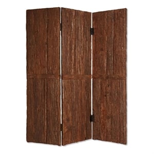Benjara Wooden Foldable 3 Panel Room Divider with Plank Style- Small- Brown