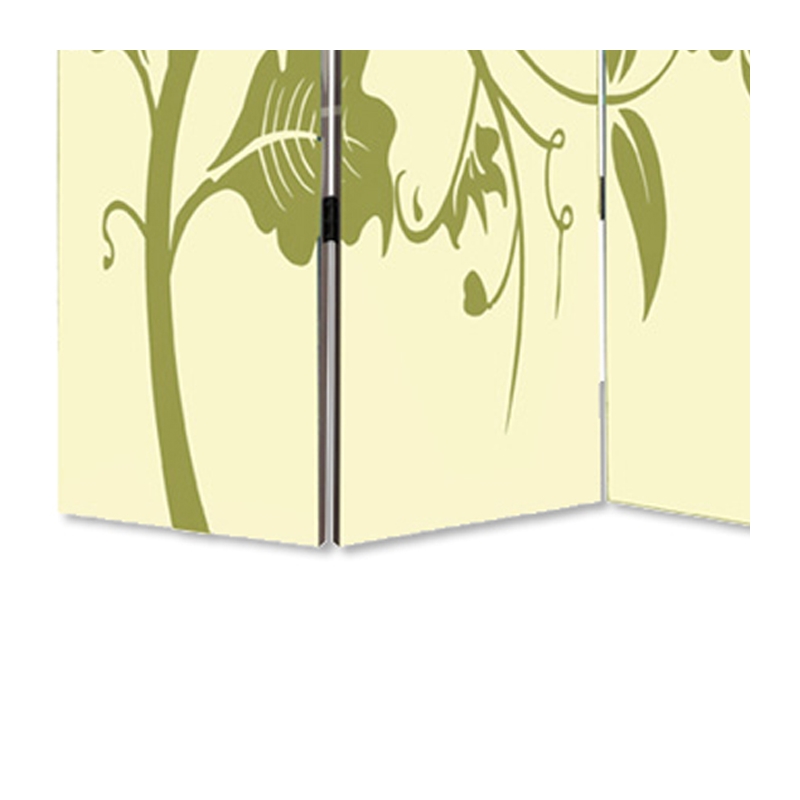 Benjara 3 Panel Room Divider with Stems and Flower Pattern- Cream and Green
