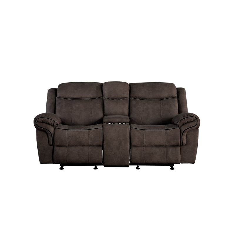 Benjara Velvet Upholstered Loveseat with USB Docks and Storage Console- Gray