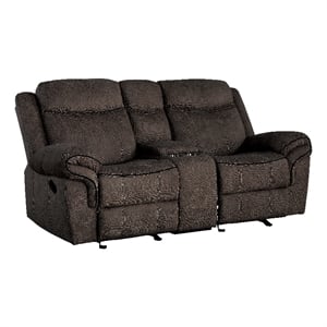 Benjara Velvet Upholstered Loveseat with USB Docks and Storage Console- Gray