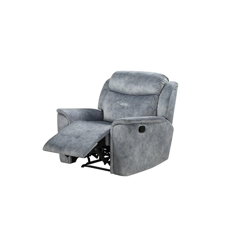Benjara Fabric Upholstered Recliner Chair with USB Charging Docks- Gray