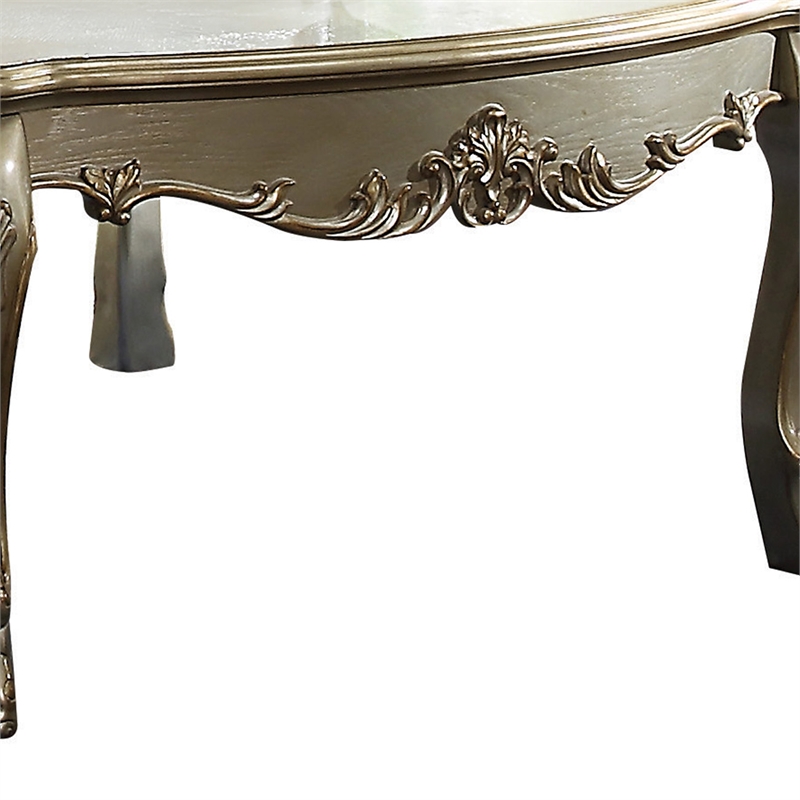 Benjara Handcrafted Wooden Coffee Table with Engravings-Antique White and Gold
