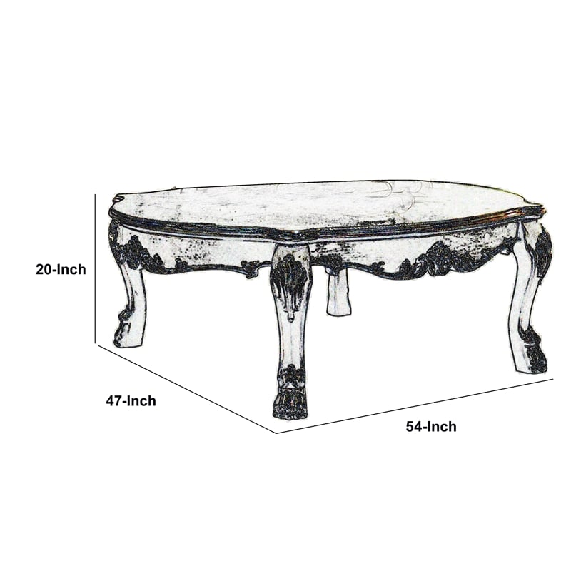 Benjara Handcrafted Wooden Coffee Table with Engravings-Antique White and Gold