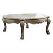 Benjara Handcrafted Wooden Coffee Table with Engravings-Antique White and Gold