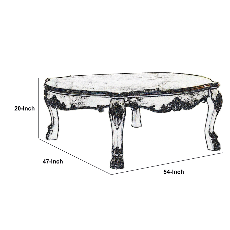 Benjara Handcrafted Wooden Coffee Table with Engravings-Antique White and Gold