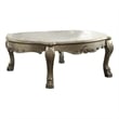 Benjara Handcrafted Wooden Coffee Table with Engravings-Antique White and Gold