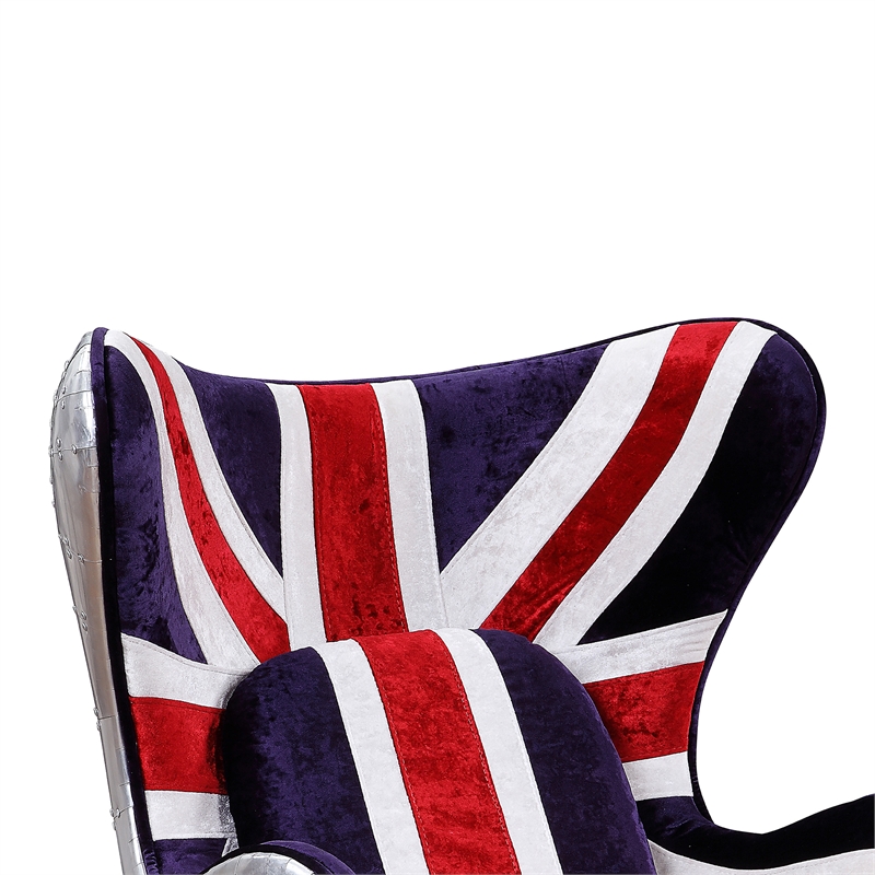 Benjara Union Jack Swivel Balloon Chair with Aluminum Patchwork- Multicolor