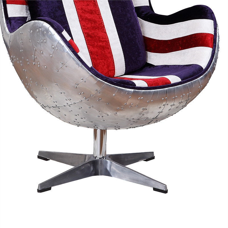 Benjara Union Jack Swivel Balloon Chair with Aluminum Patchwork- Multicolor