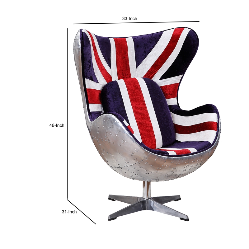Benjara Union Jack Swivel Balloon Chair with Aluminum Patchwork- Multicolor