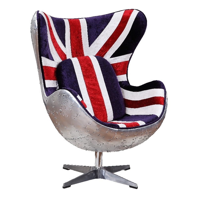 Benjara Union Jack Swivel Balloon Chair with Aluminum Patchwork- Multicolor