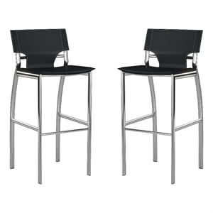 Benjara Illa 26&quot Counter Height Chair-Chrome Base/Vegan Leather-Black (Set of 2)