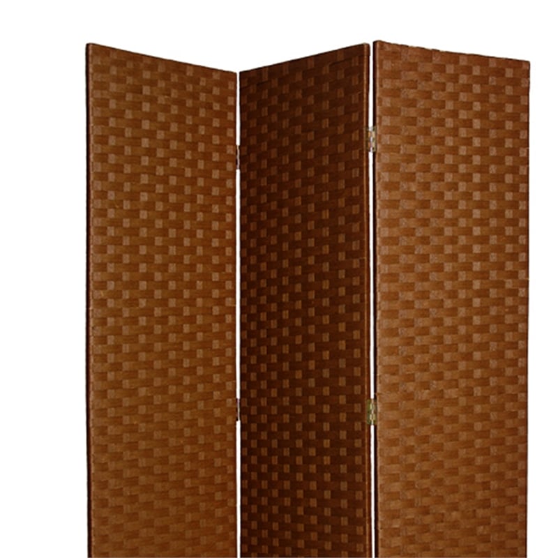 Benjara Wooden Foldable 3 Panel Room Divider with Streamline Design- Dark Brown
