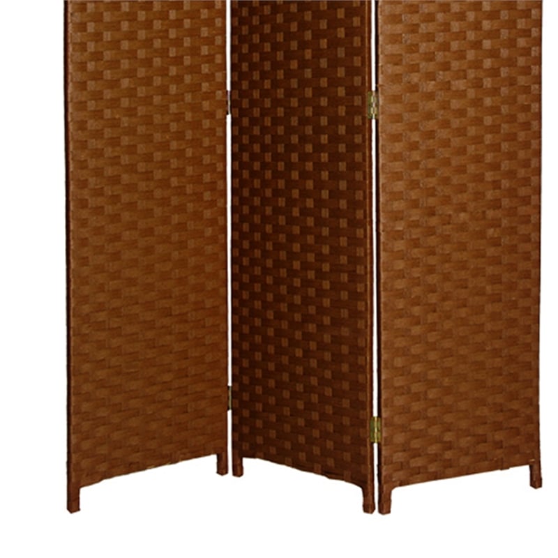 Benjara Wooden Foldable 3 Panel Room Divider with Streamline Design- Dark Brown