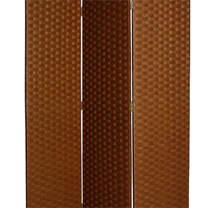 Benjara Wooden Foldable 3 Panel Room Divider with Streamline Design- Dark Brown