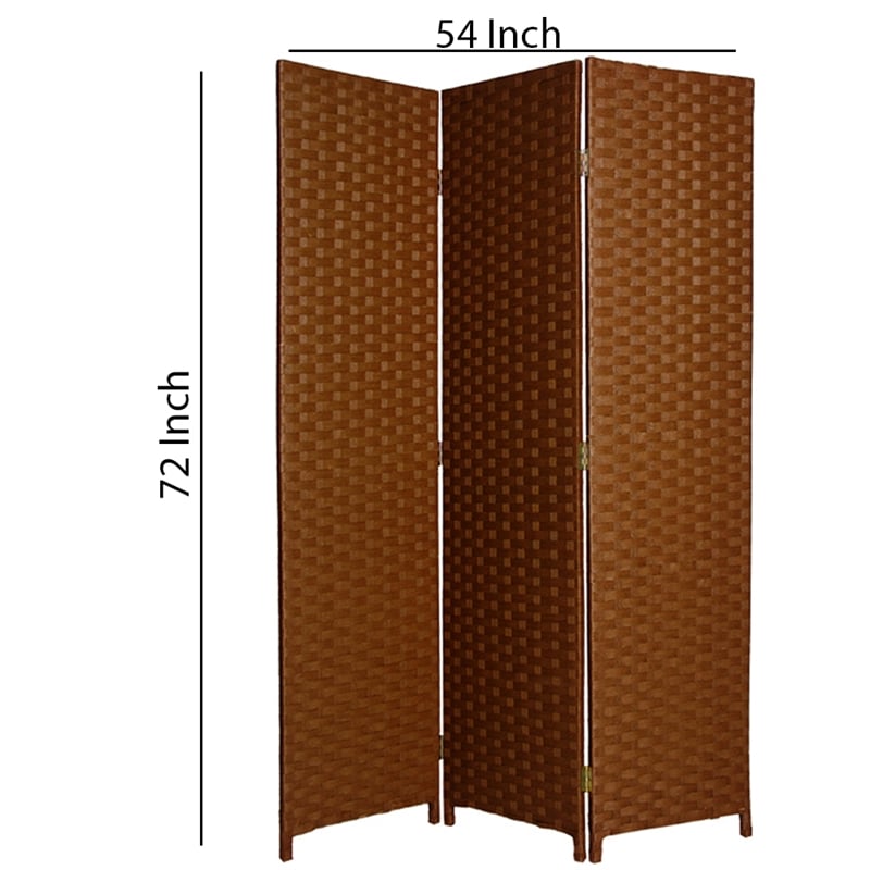 Benjara Wooden Foldable 3 Panel Room Divider with Streamline Design- Dark Brown