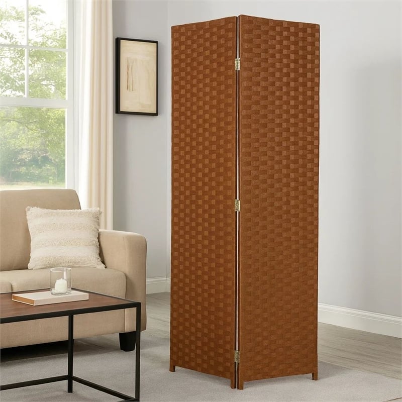 Benjara Wooden Foldable 3 Panel Room Divider with Streamline Design- Dark Brown
