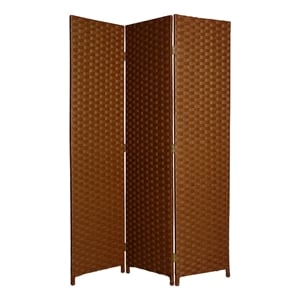 Benjara Wooden Foldable 3 Panel Room Divider with Streamline Design- Dark Brown
