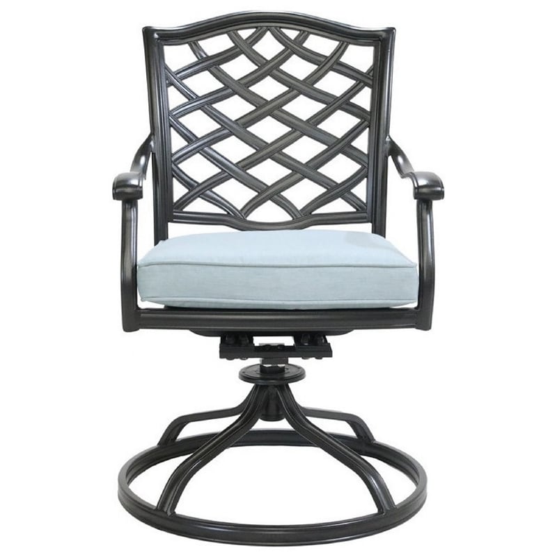 Benjara Wynn Outdoor Metal Dining Swivel Chair (Set of 2)- Light Blue