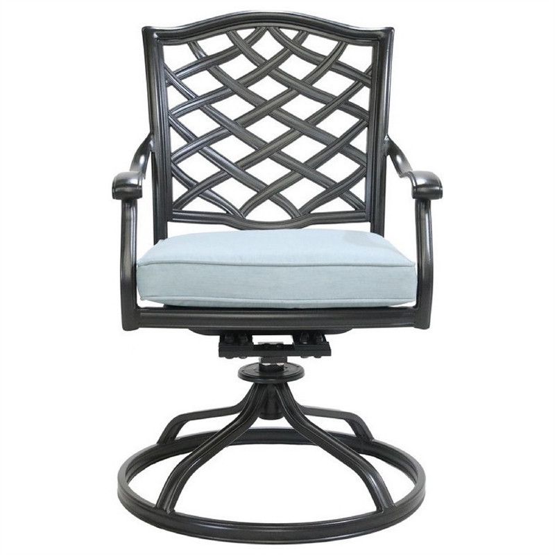 Benjara Wynn Outdoor Metal Dining Swivel Chair (Set of 2)- Light Blue
