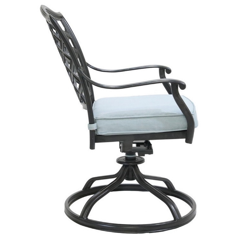 Benjara Wynn Outdoor Metal Dining Swivel Chair (Set of 2)- Light Blue