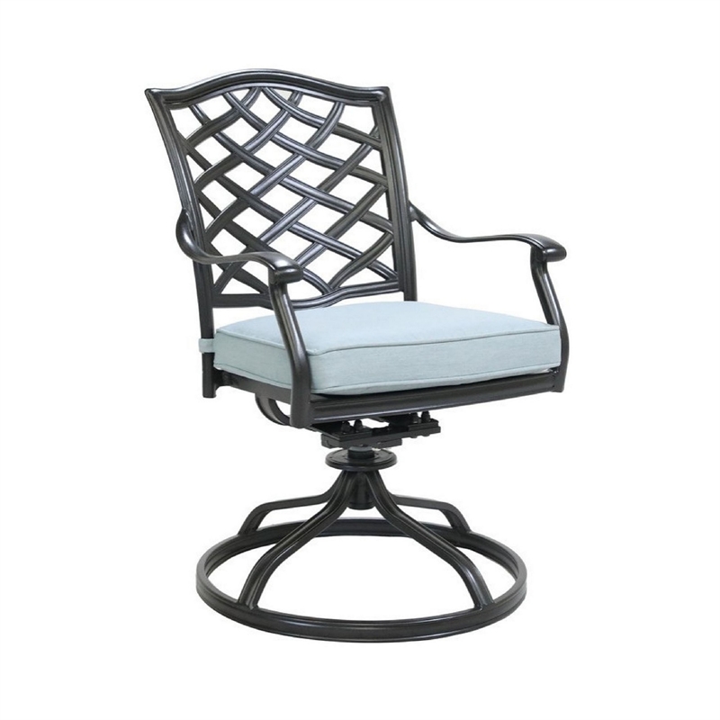 Benjara Wynn Outdoor Metal Dining Swivel Chair (Set of 2)- Light Blue