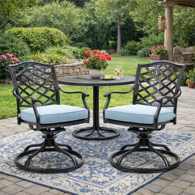 Benjara Wynn Outdoor Metal Dining Swivel Chair (Set of 2)- Light Blue