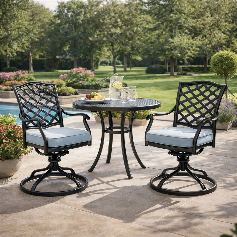 Benjara Wynn Outdoor Metal Dining Swivel Chair (Set of 2)- Light Blue