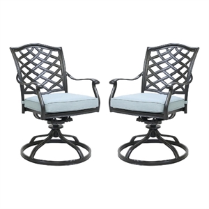 Benjara Wynn Outdoor Metal Dining Swivel Chair (Set of 2)- Light Blue