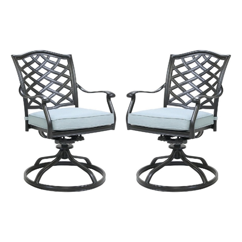 Benjara Wynn Outdoor Metal Dining Swivel Chair (Set of 2)- Light Blue
