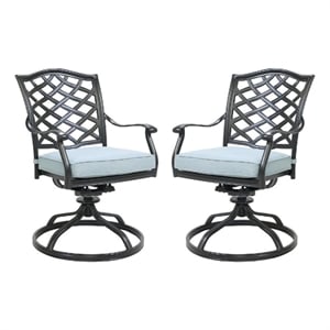 Benjara Wynn Outdoor Metal Dining Swivel Chair (Set of 2)- Light Blue