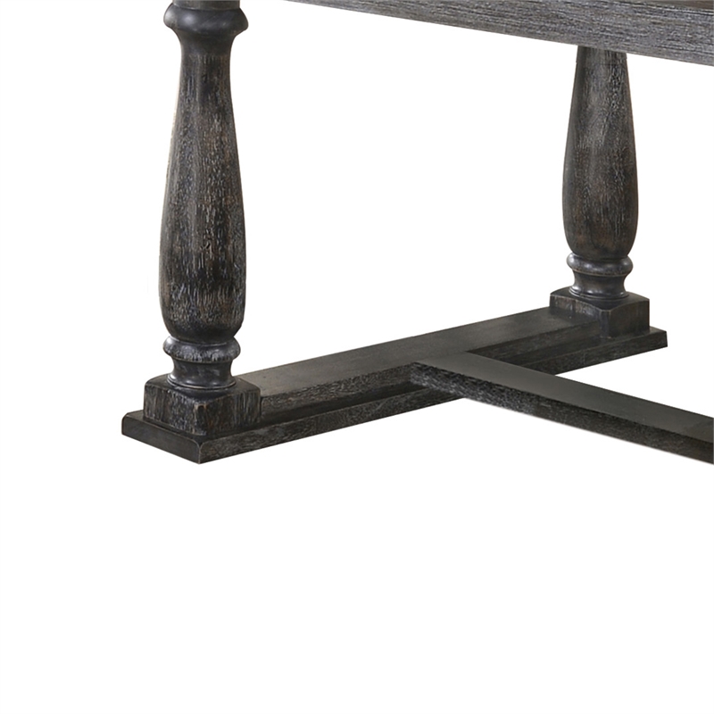 Benjara Transitional Style Wooden Dining Table with Trestle Base- Gray