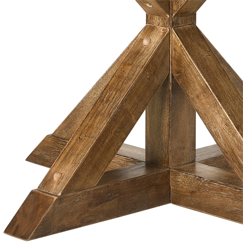 Benjara Round Wooden Table with Pedestal Base- Weathered Oak Brown