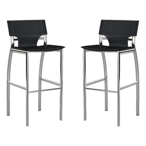 Benjara Suze 30&quot Metal Bar Chair (Set of 2)- Chrome Base- Black Vegan Leather