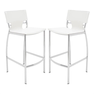 Benjara Suze 30&quot Metal Bar Chair (Set of 2)- Chrome Base- White Vegan Leather