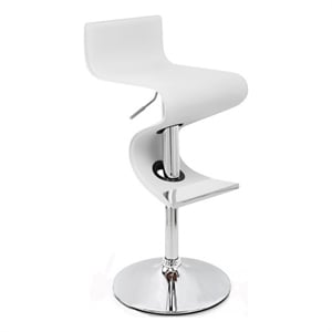Benjara Cruze 22-30&quot Adjustable Swivel Counter Height Stool- Wave Curves- White
