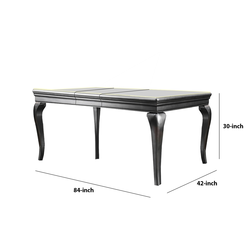 Benjara Wood and Mirror Dining Table with Extendable Leaf- Gray and Silver