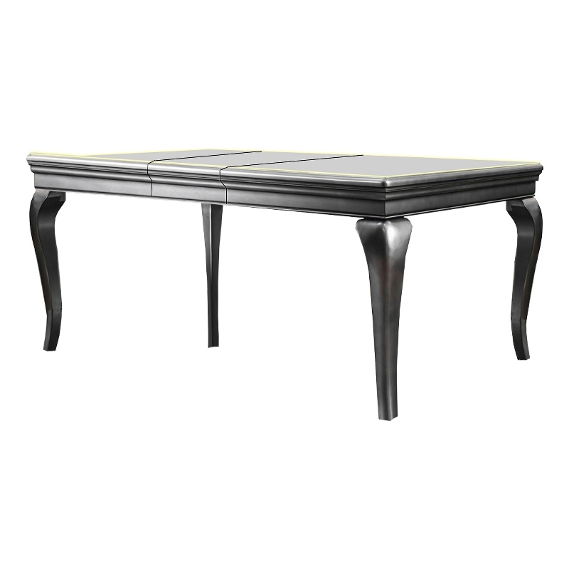 Benjara Wood and Mirror Dining Table with Extendable Leaf- Gray and Silver