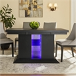 Benjara Wooden Dining Table with Pedestal Base Legs and LED Light- Black