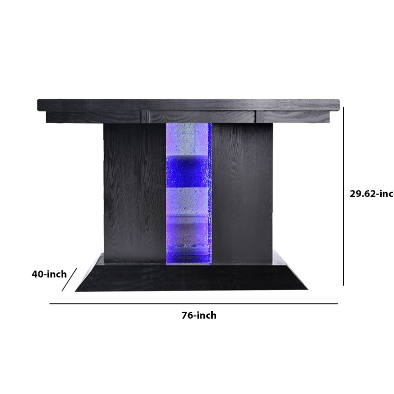 Benjara Wooden Dining Table with Pedestal Base Legs and LED Light- Black