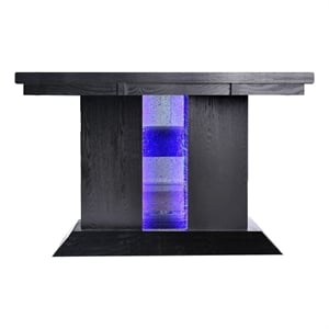 Benjara Wooden Dining Table with Pedestal Base Legs and LED Light- Black