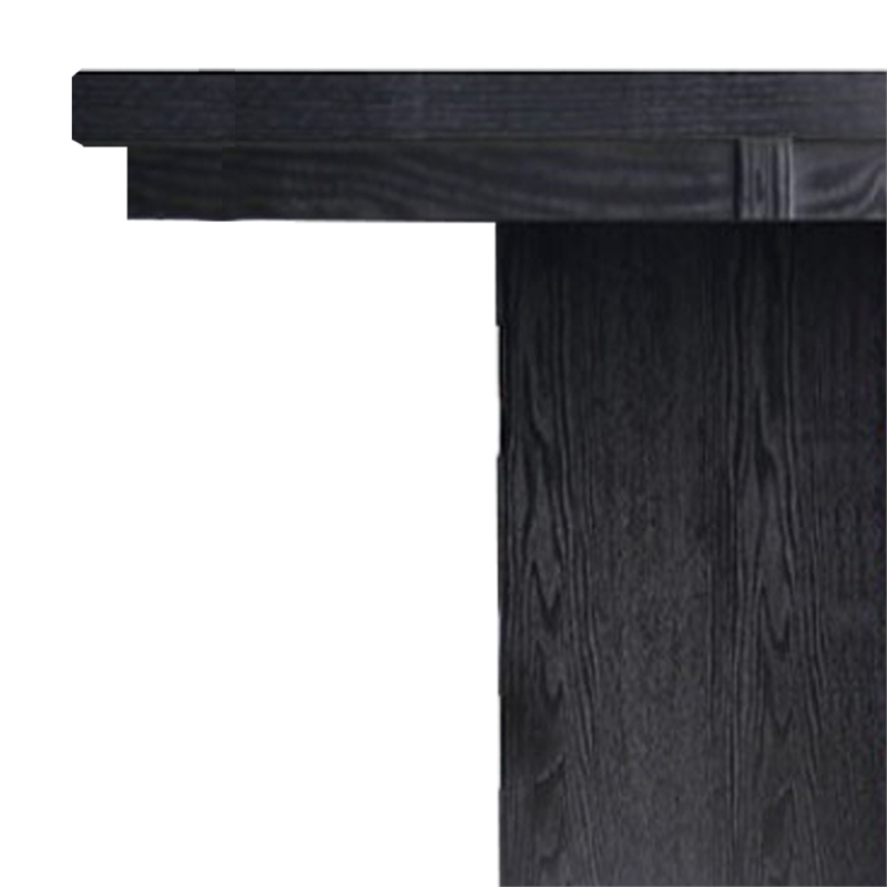 Benjara Wooden Dining Table with Pedestal Base Legs and LED Light- Black
