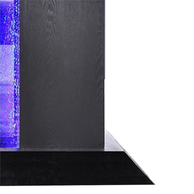 Benjara Wooden Dining Table with Pedestal Base Legs and LED Light- Black