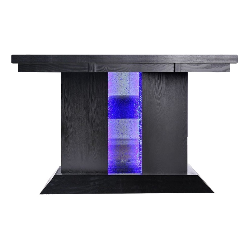 Benjara Wooden Dining Table with Pedestal Base Legs and LED Light- Black