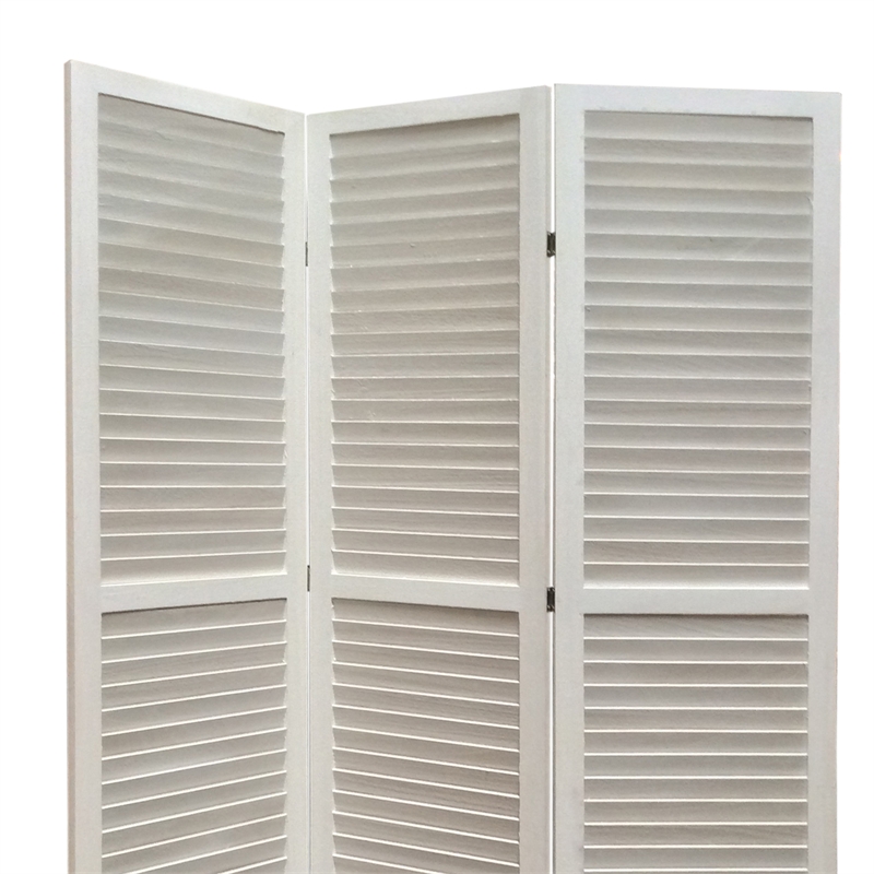 Benjara 3 Panel Foldable Wooden Shutter Screen with Straight Legs- White