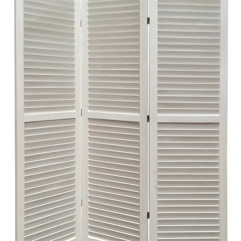 Benjara 3 Panel Foldable Wooden Shutter Screen with Straight Legs- White